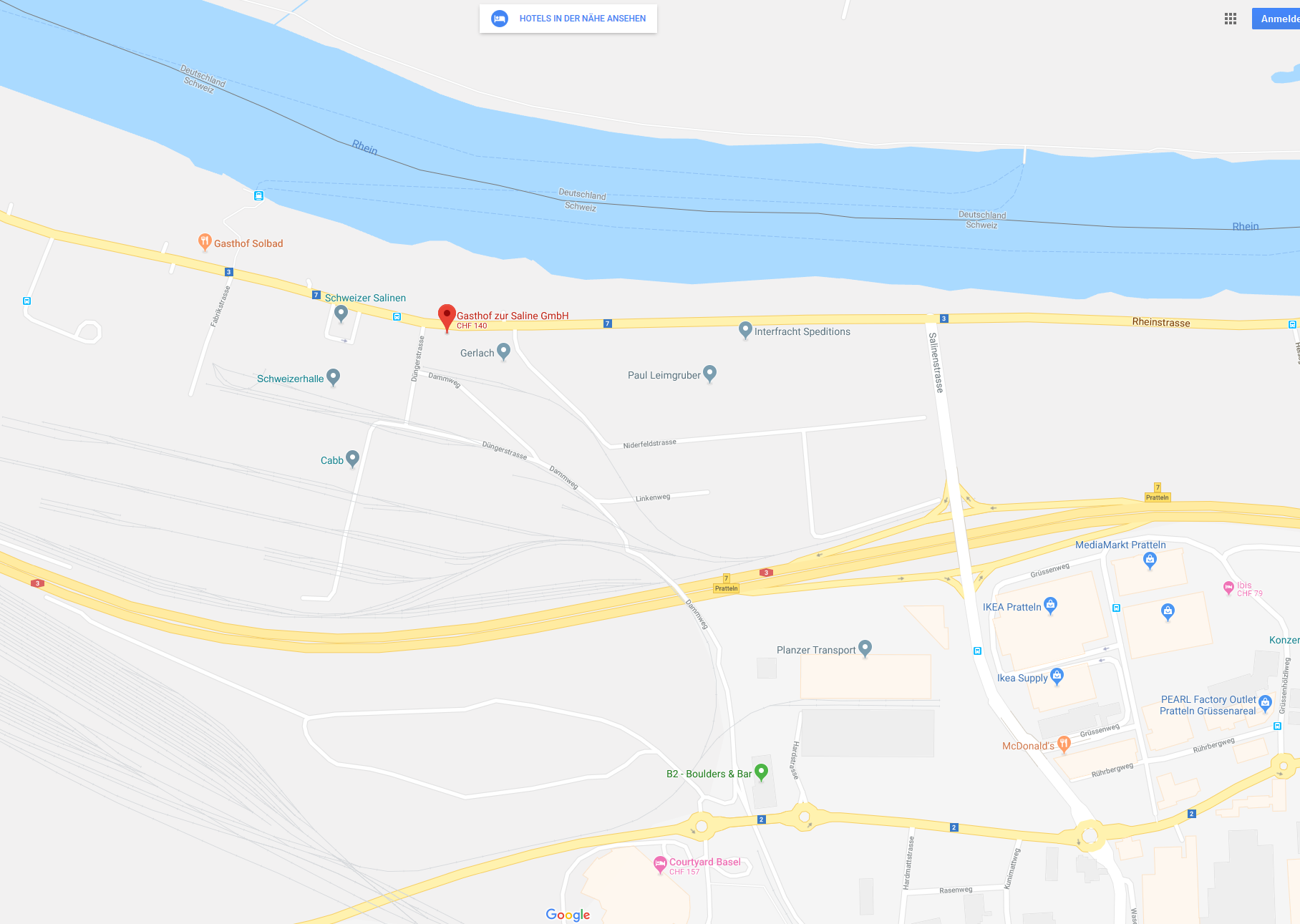 Karte Gasthof zur Saline Rheinstrasse 23 Pratteln Google Maps